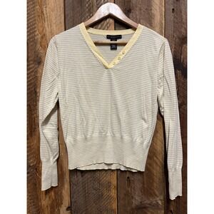 Apostrophe Striped V-Neck Sweater XL Soft Knit Yellow Cottagecore Minimalist